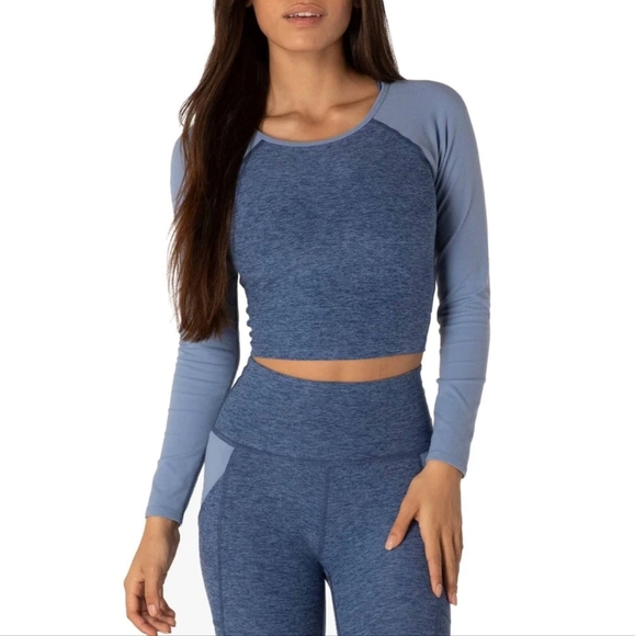 Beyond Yoga Spacedye In The Mix Slim Fit Cropped Long Sleeve Athletic Top Blue M - Picture 12 of 12